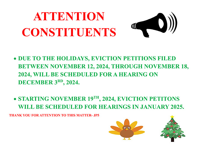 Holiday Sign indicating closure for evictions on holidays